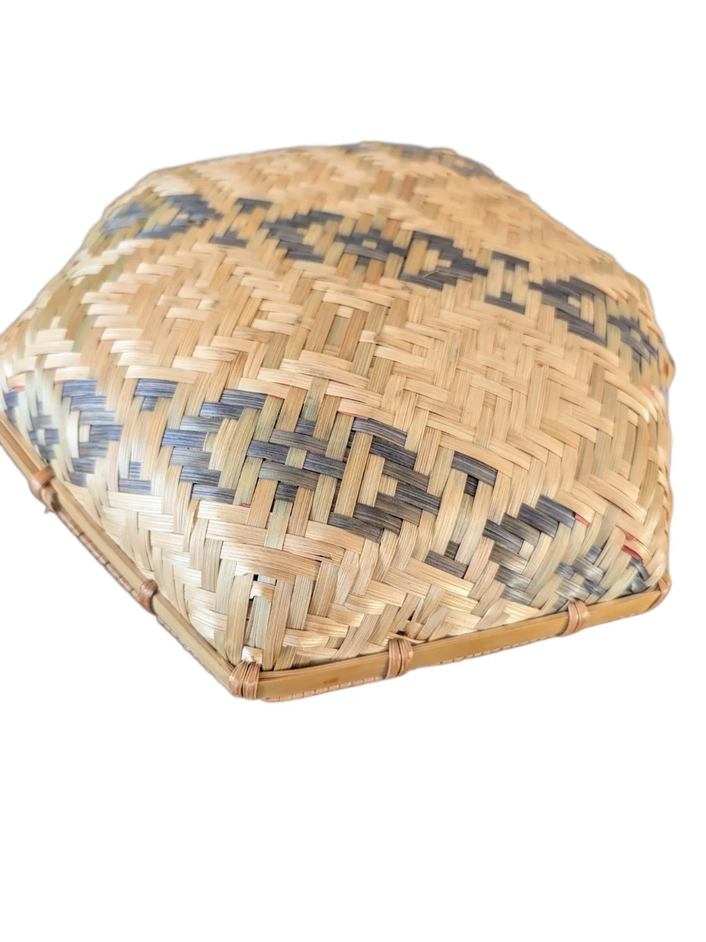 Vintage Southeast Asian Woven Hexagon Straw Basket Tray